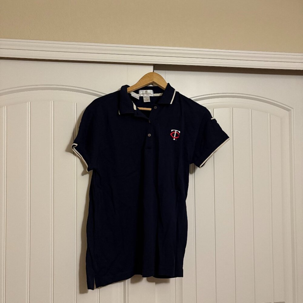 Minnesota Twins Polo Shirt Womens Large Antigua Short Sleeve Textured Polyester